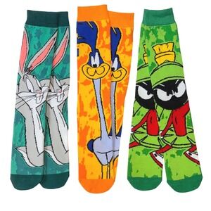 Looney Tunes 3-Pack Crew Socks Bugs Bunny Road Runner Marvin the Martian NEW
